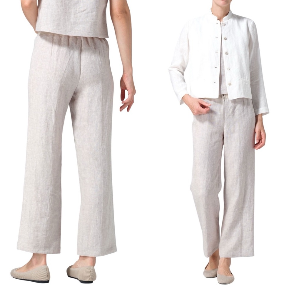 Vivid 100% Linen Straight Leg Pants Oat Oatmeal Cropped NWOT M
